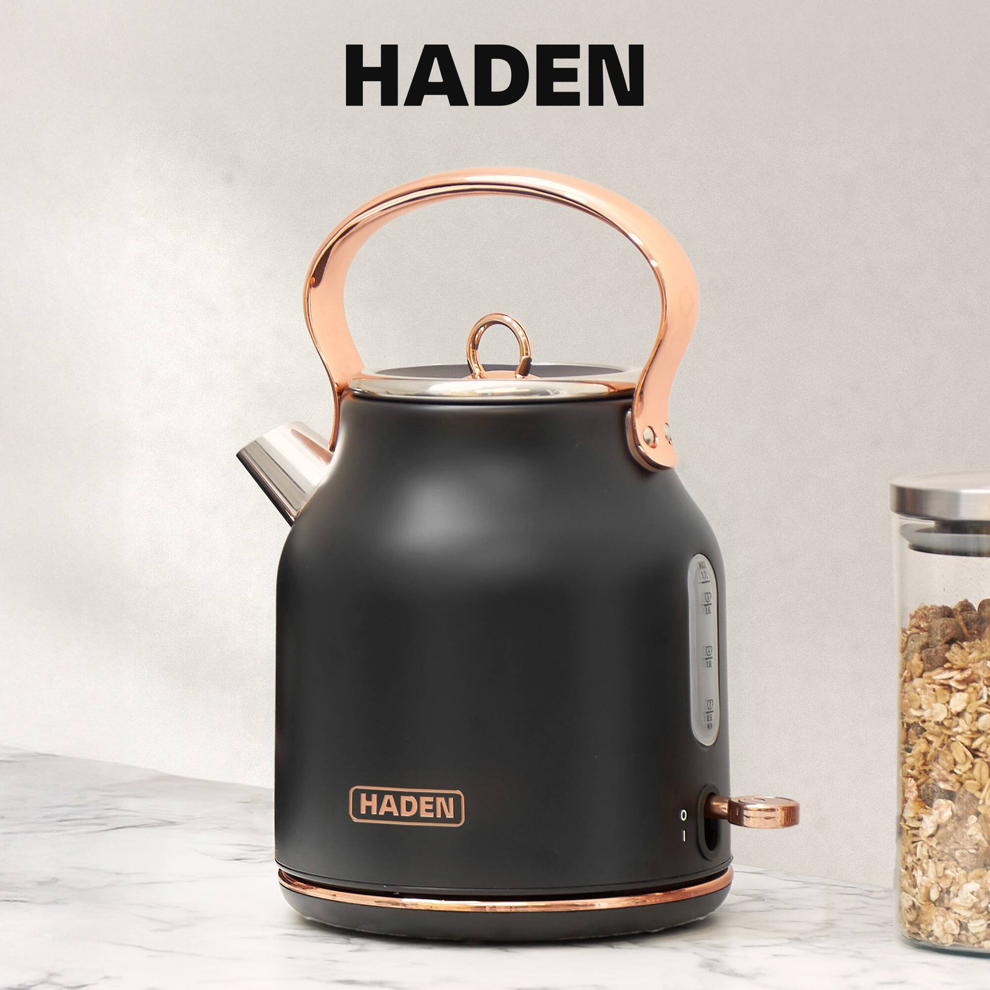 Haden Heritage 4 Slice Wide Slot Toaster & Electric Kettle, Black