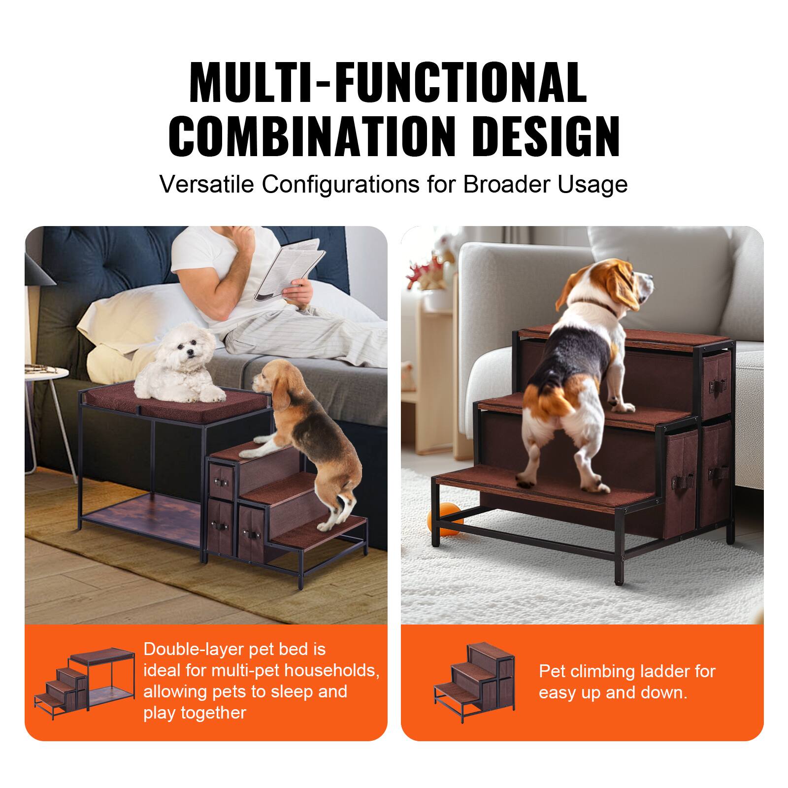 MULTI-FUNCTIONAL COMBINATION DESIGN  
Versatile Configurations for Broader Usage  

Double-layer pet bed is ideal for multi-pet households, allowing pets to sleep and play together  

Pet climbing ladder for easy up and down.
