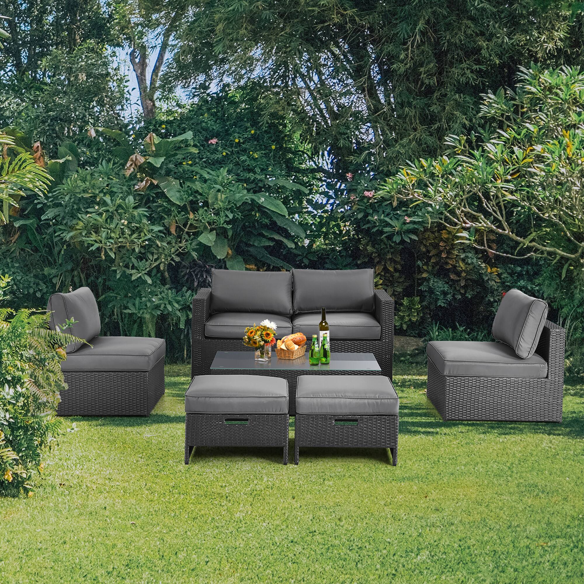 Alt View 1. Costway - 6PCS Patio Rattan Furniture Set Space Saving Cushioned Fully Assembled - Black, Gray.