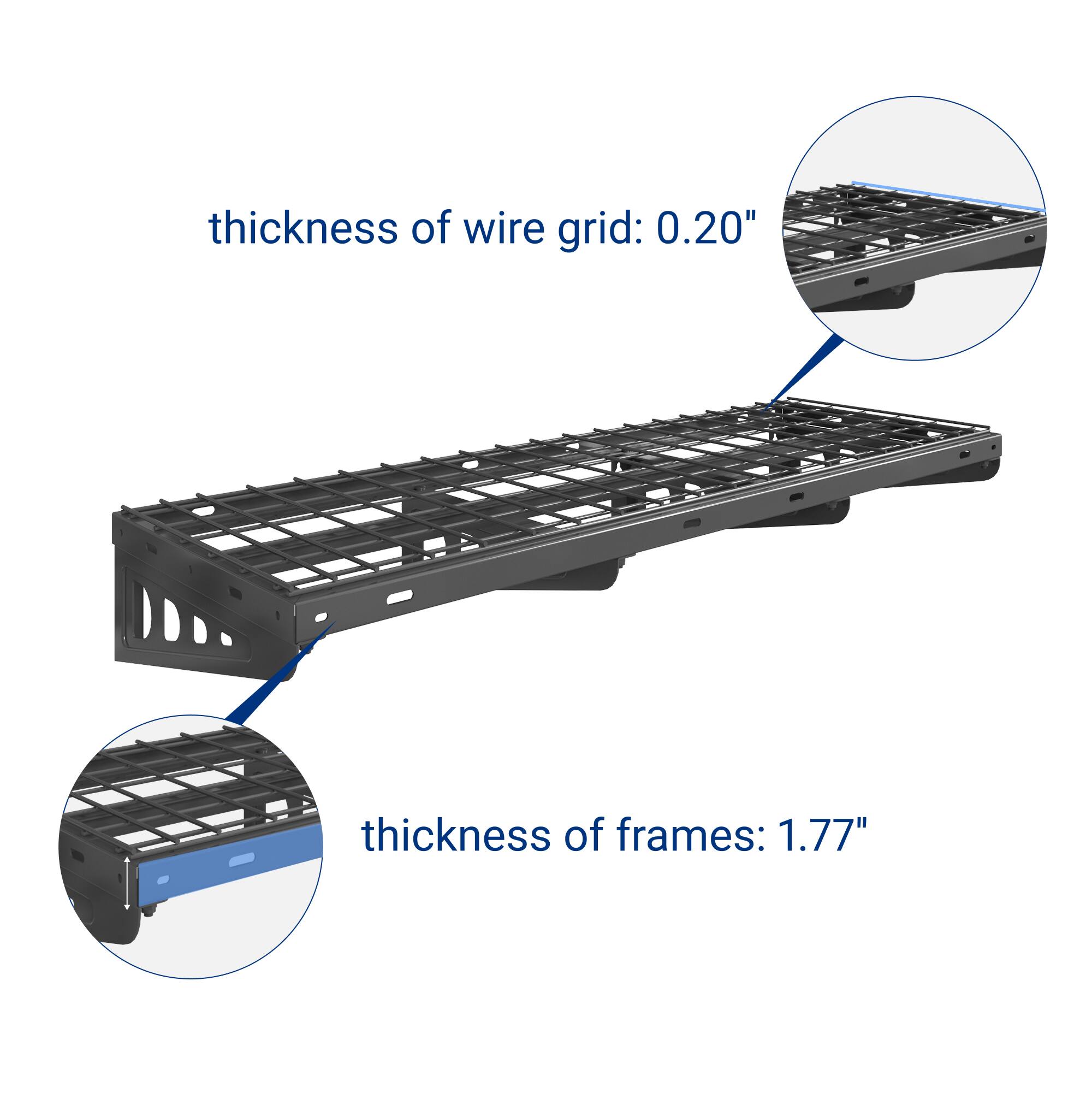 thickness of wire grid: 0.20"  
thickness of frames: 1.77"