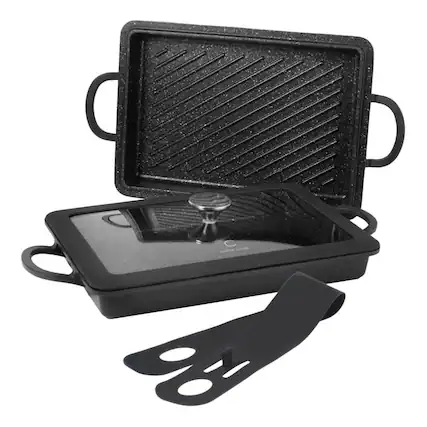 Front. Curtis Stone - Curtis Stone 13-in-1 Dura-Pan+ Sauté Pan with Grill Pan and Lid Black - Black.