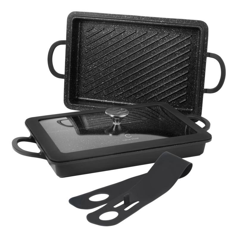 Front. Curtis Stone - Curtis Stone 13-in-1 Dura-Pan+ Sauté Pan with Grill Pan and Lid Black - Black.