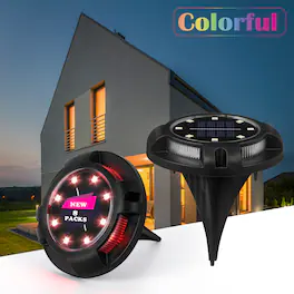 Oumilen - 8-Pack 12LED Solar Ground Lights RGB Color Changing 4.56In with Steady Color & Gradient Modes
