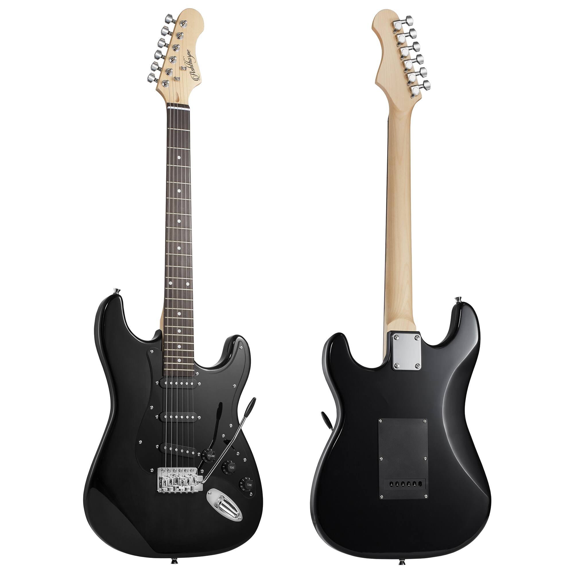 Alt View 3. Ashthorpe - 39-in Full-Size Electric Guitar Beginner Kit with Gig Bag - Black-Black.