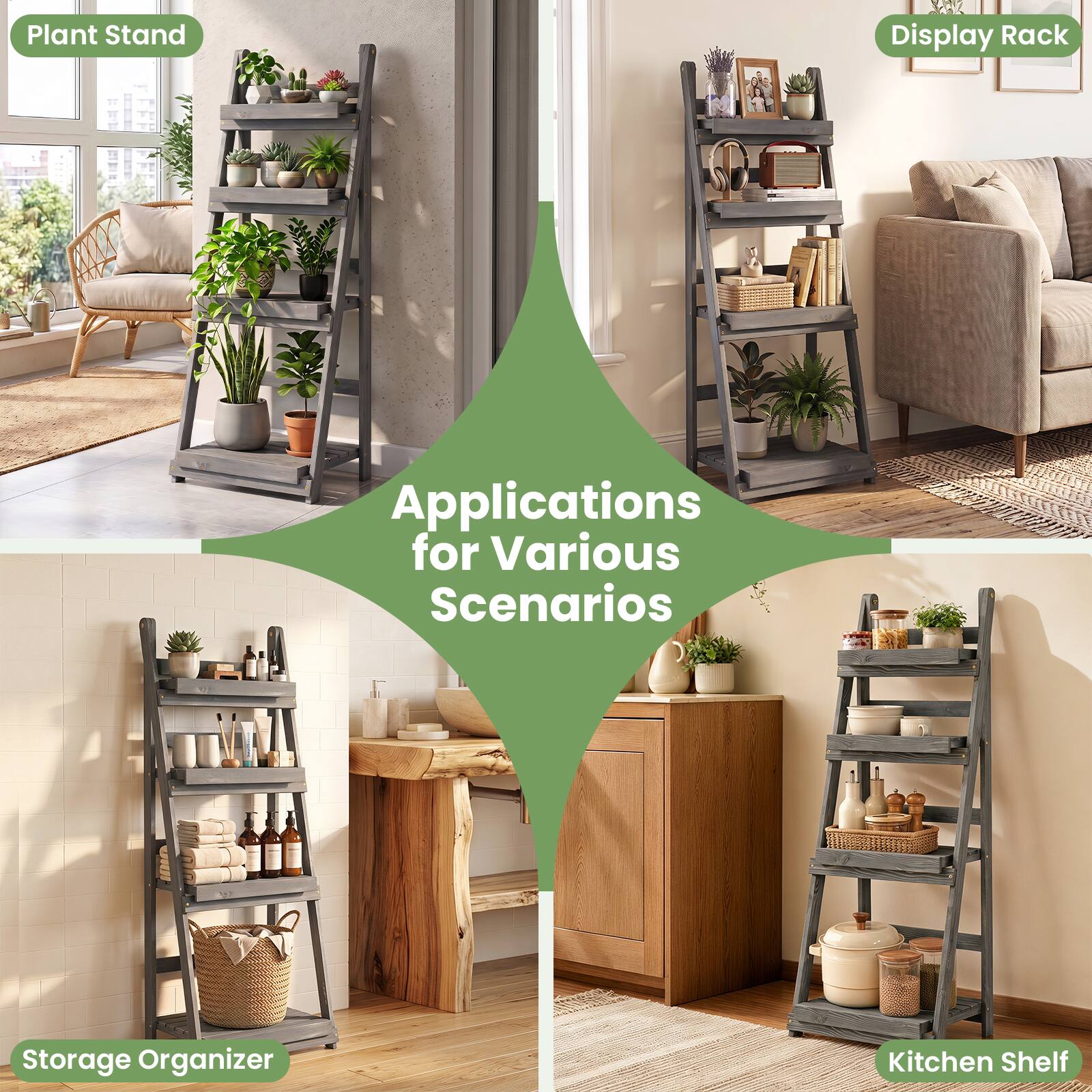 Plant Stand  
Display Rack  
Applications for Various Scenarios  
Storage Organizer  
Kitchen Shelf