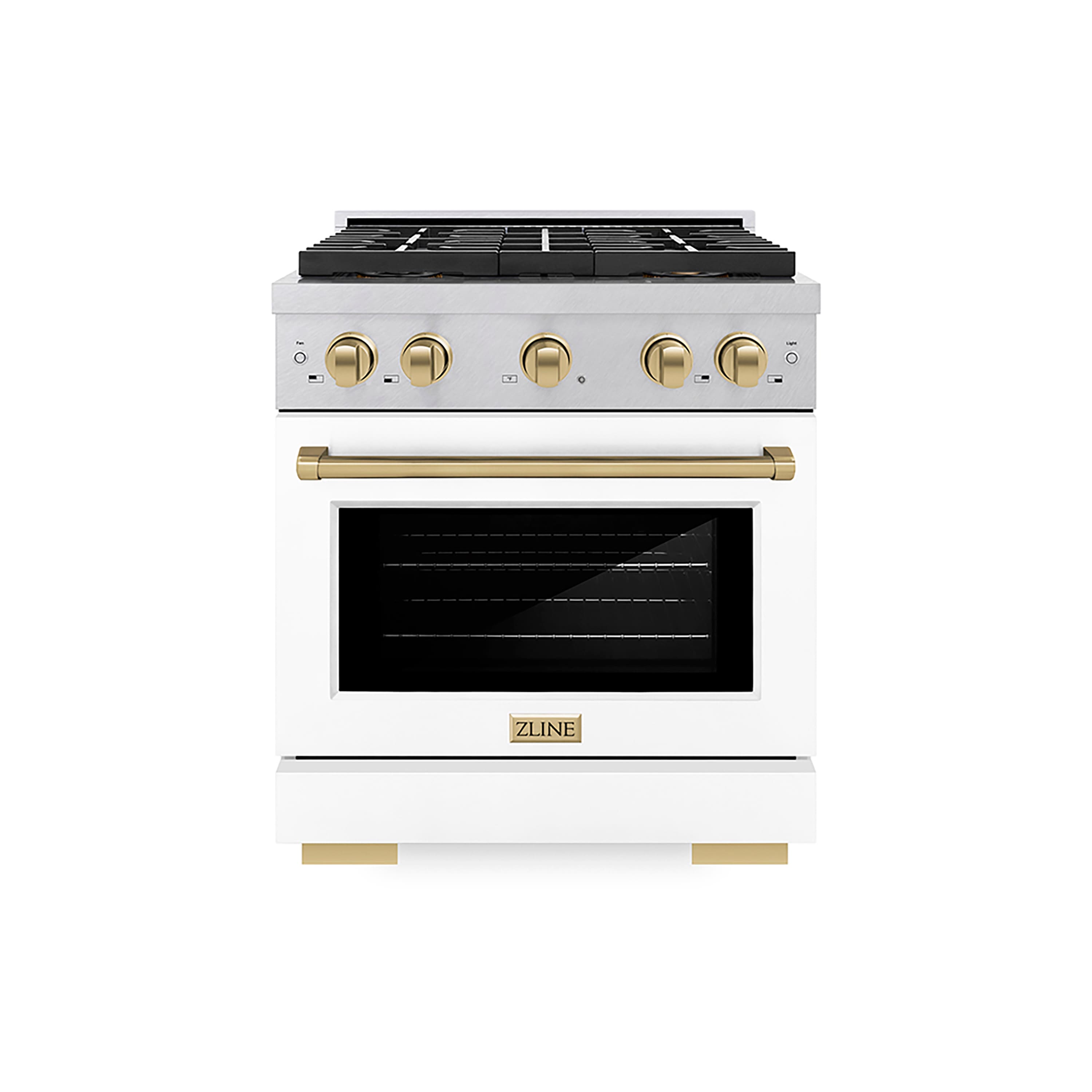 Front. ZLINE - Autograph 30 in. 4.2 cu. ft. Freestanding Paramount Dual Fuel DuoPro Range in Satin Steel w/ White & Bronze Accents - White Matte.