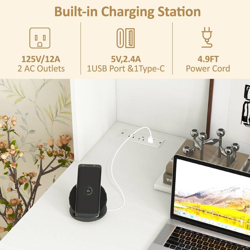 Built-in Charging Station  
125V/12A  
5V, 2.4A  
4.9FT  
2 AC Outlets  
1 USB Port & 1 Type-C  
Power Cord