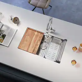Akicon - 30 in. Undermount 18-Gauge Single Bowl Basin Stainless Steel Kitchen Sink with Grid, Board and Accessories - Silver