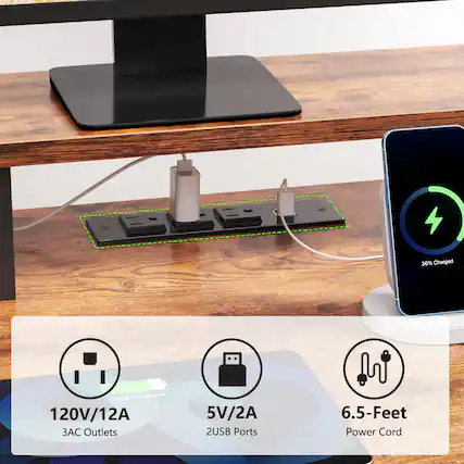 - 36% Charged
- 88% Charged
- 120V/12A
- 3 AC Outlets
- 5V/2A
- 2 USB Ports
- 6.5-Feet Power Cord