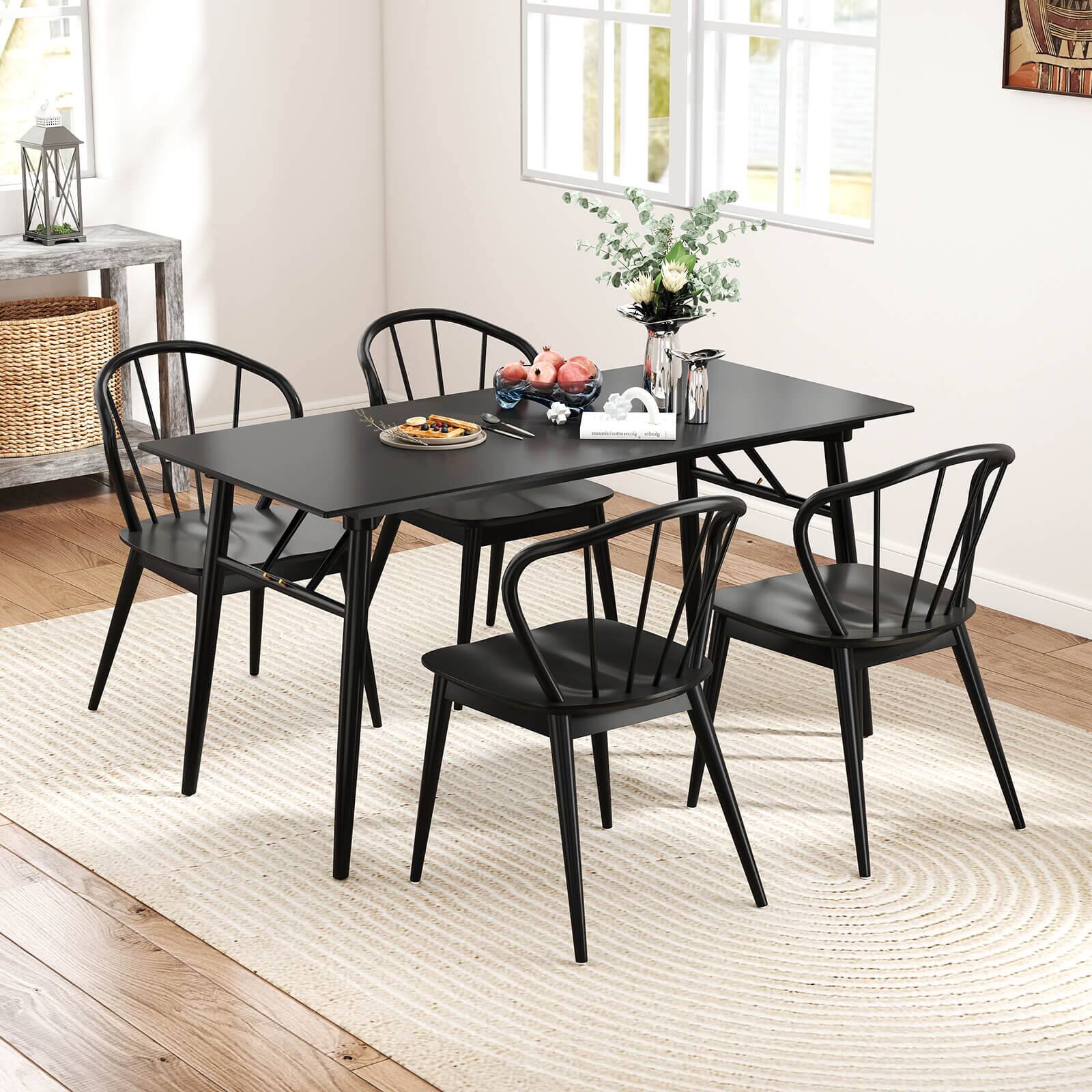 Alt View 4. Costway - Costway Wooden Dining Chair Set of 4 with High Spindle Back Rubber Wood Legs Wide Seat - Black.