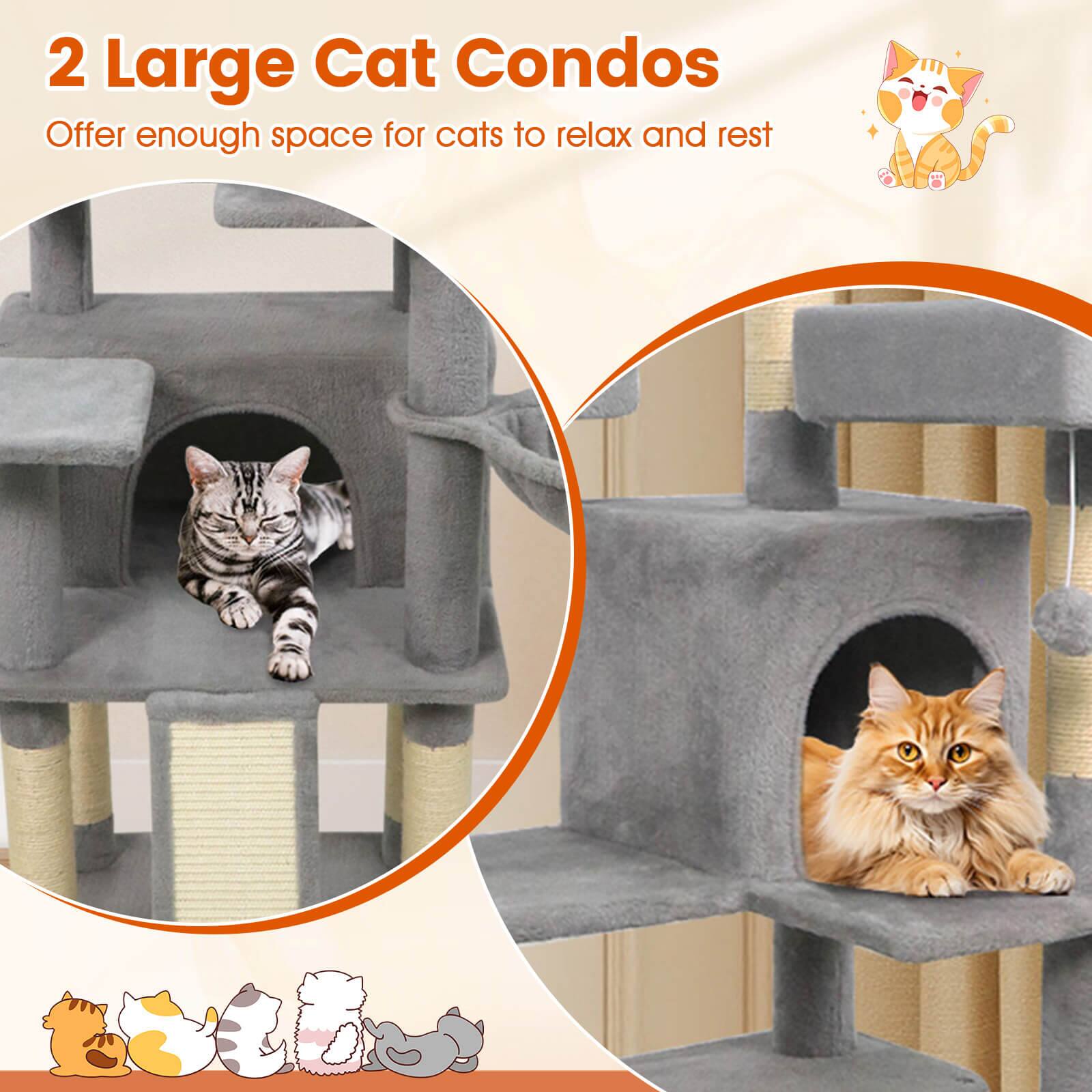 2 Large Cat Condos  
Offer enough space for cats to relax and rest