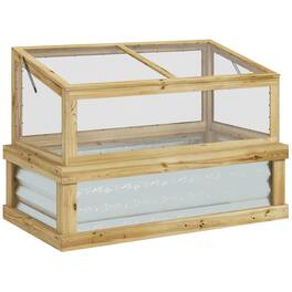 Outsunny - Raised Garden Bed with Polycarbonate Greenhouse, Lean-to Garden Wooden Cold Frame Greenhouse, 41" x 22.5" x 28.25"