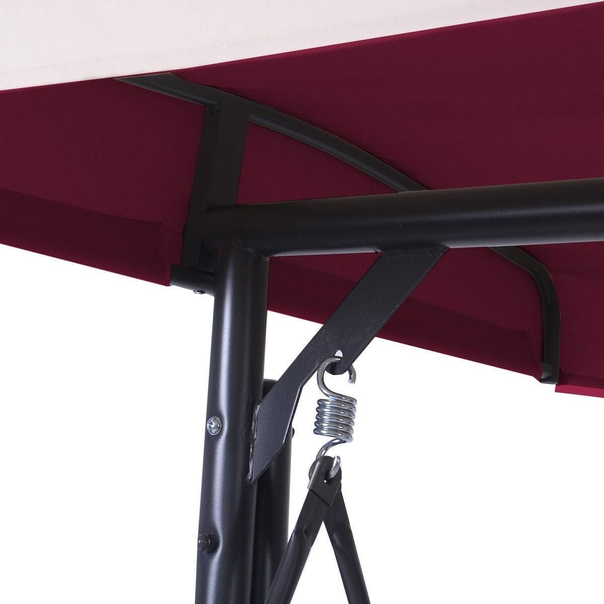 Back. Hivvago - Dark Red Burgundy 3 Seat Cushioned Porch Patio Canopy Swing Chair - Dark Red Burgundy.