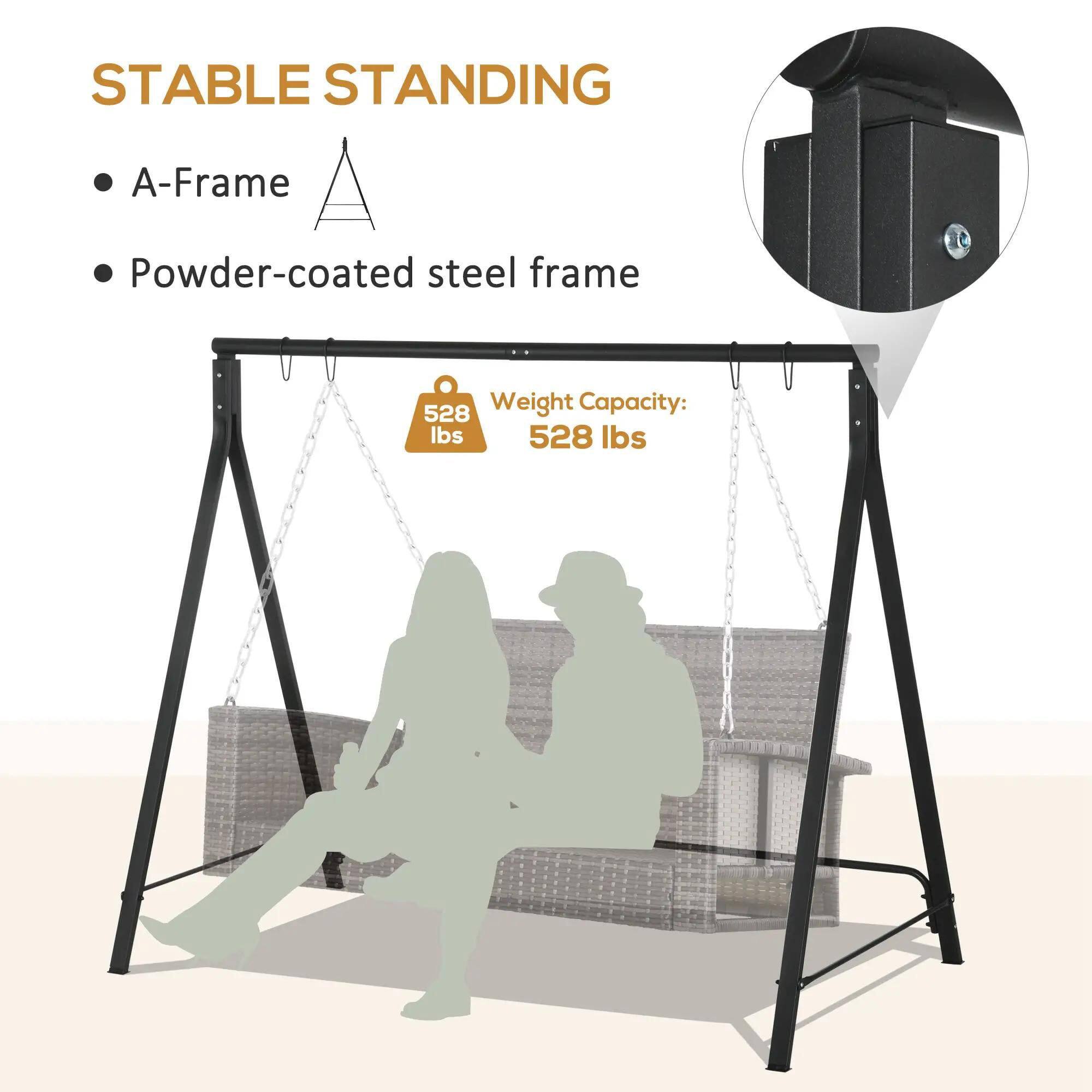 STABLE STANDING A-Frame A Powder-coated steel frame Weight Capacity: 528 lbs