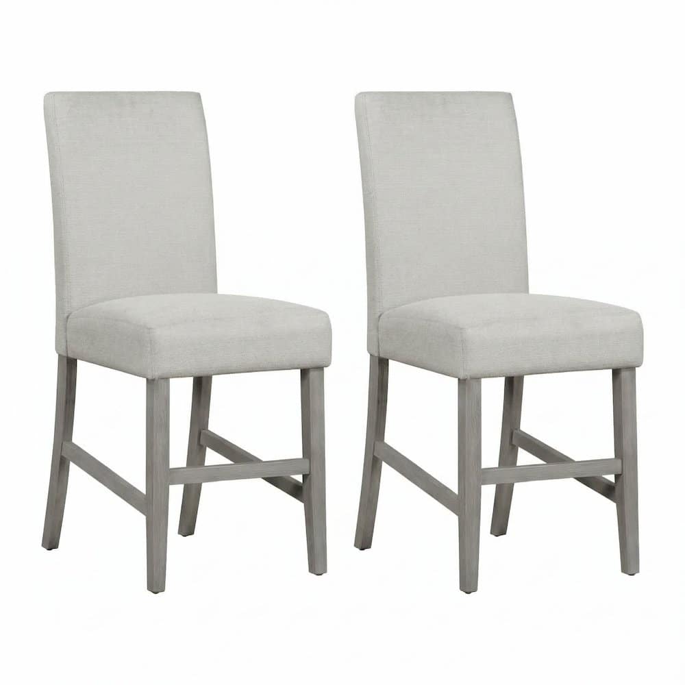Carolina Chair & Table - Bar Stool Set Of 2 With Grey Upholstery And Brushed Acacia Wood Frame - Gray