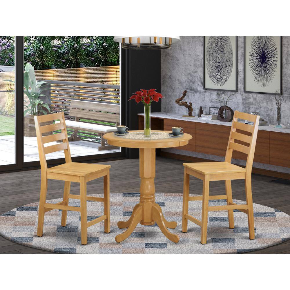Back. East West Furniture - 3 Pc counter height set-pub Table and 2 counter height Chairs - Oak.