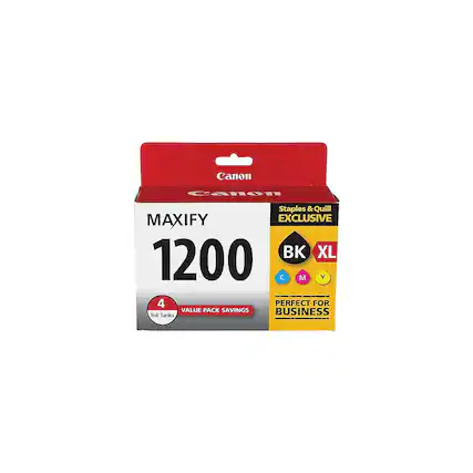 Canon MAXIFY 1200
Staples & Quill EXCLUSIVE
BK XL
C M Y
4 Ink Tanks
VALUE PACK SAVINGS
PERFECT FOR BUSINESS