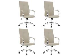 LeisureMod - Set of 4 Sonora Modern High-Back Leather Computer Office Chair with Adjustable Height and Swivel for Home Office - Tan