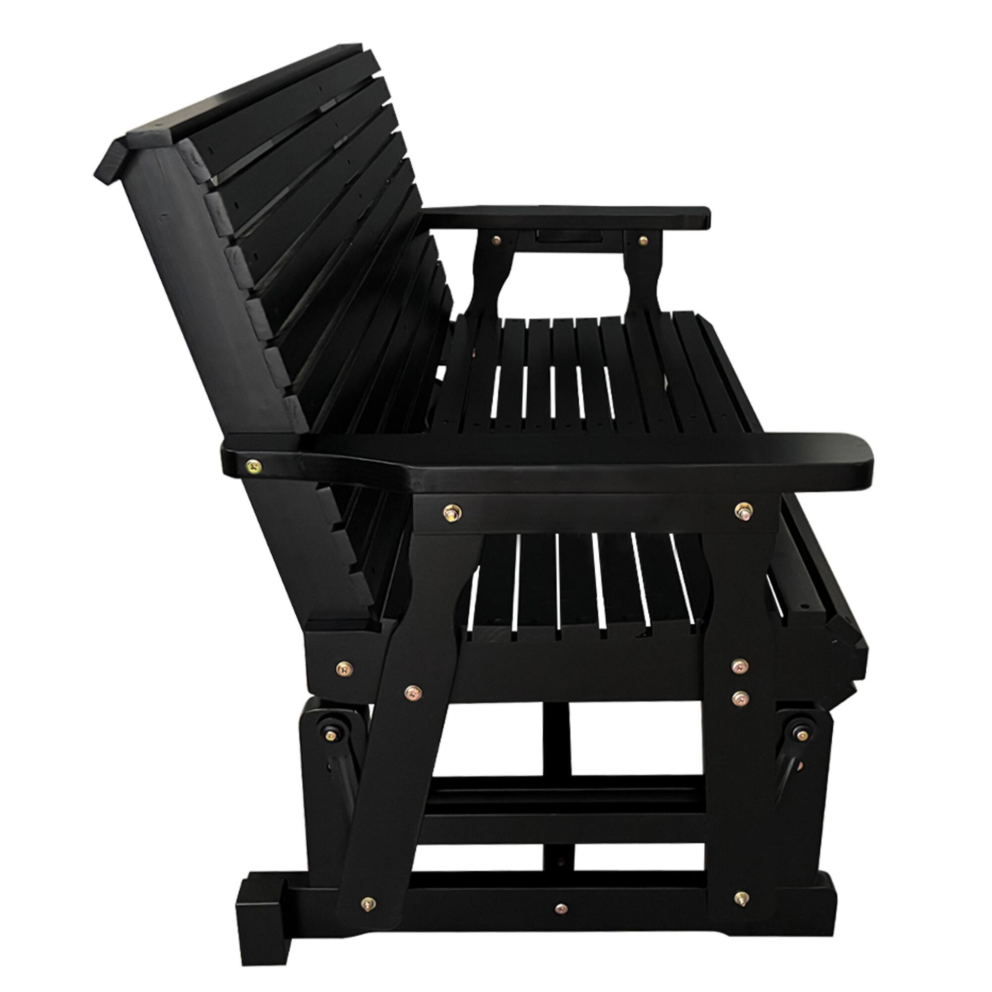 Alt View 5. Fortune Candy - Wooden Patio Glider w/High Roll Back and Deep Contoured Seat, 2-Seater, Heavy Duty 800 LBS, for Porch Yard Garden - Carbon Black.