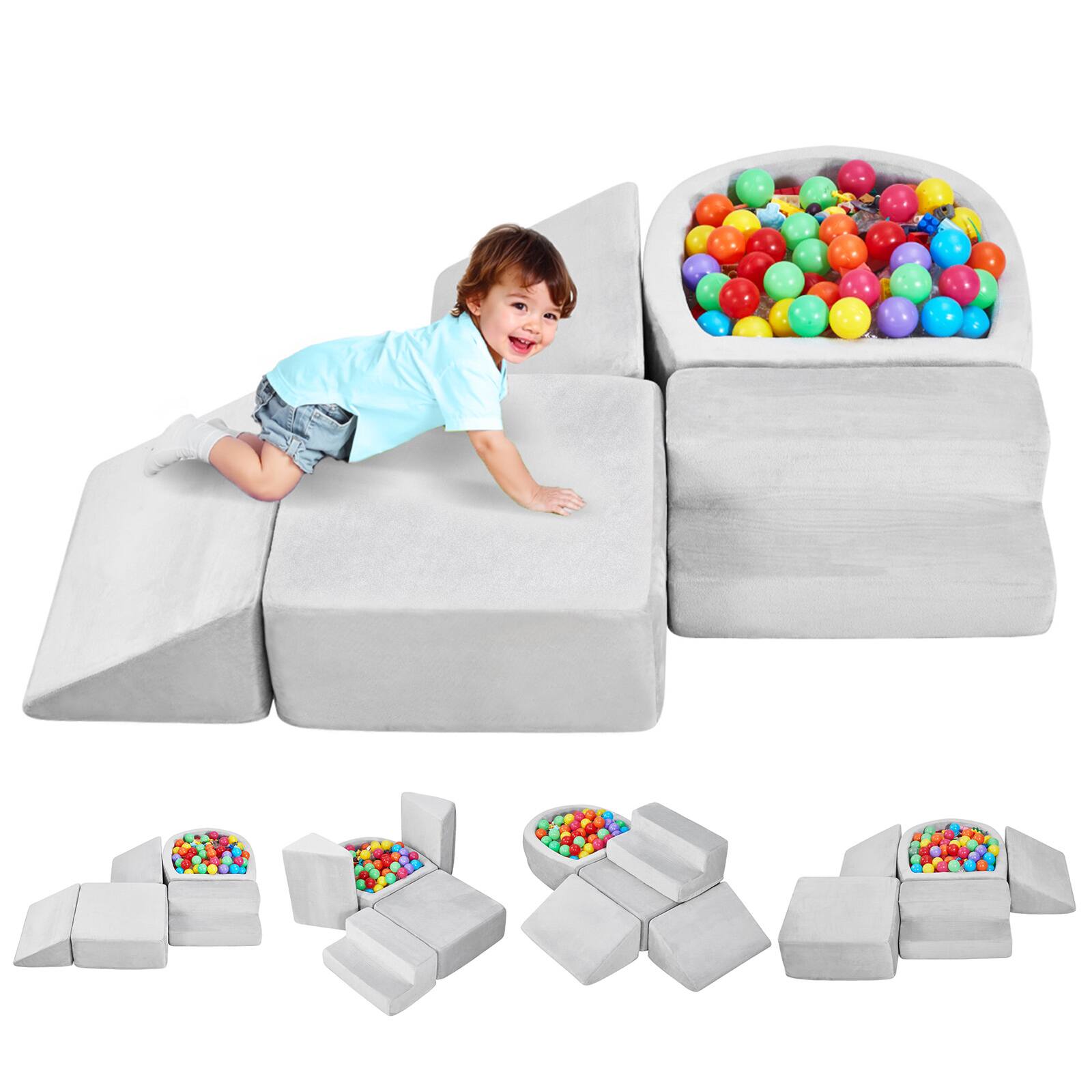 Front. VEVOR - Climbing Toys, 5-Piece Set, Foam Climbing Blocks for Toddlers 6 Months to 3 Years, Baby Climbing Blocks with Ball Pit - Gray.