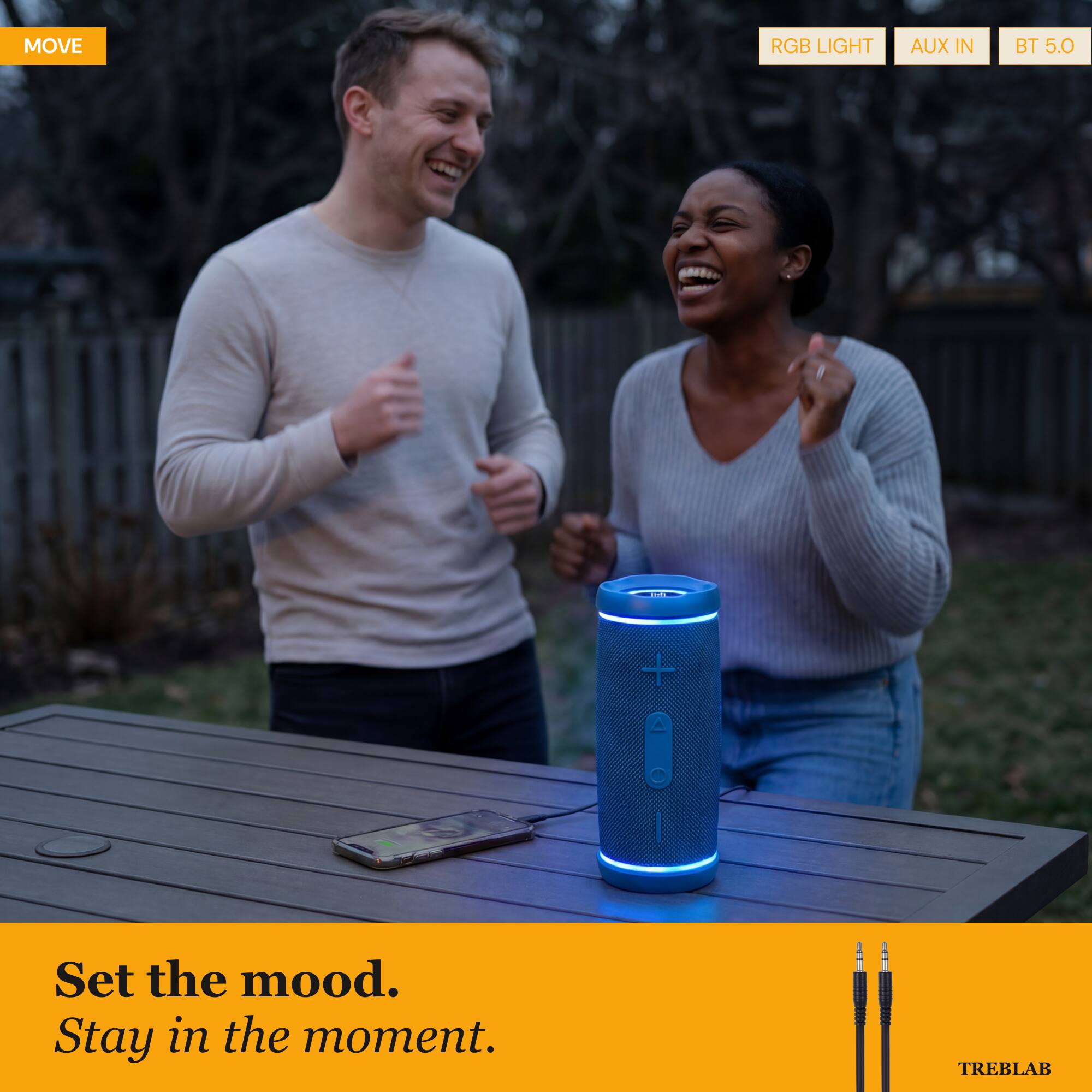 MOVE RGB LIGHT AUX IN BT 5.0

Set the mood. Stay in the moment.

TREBLAB