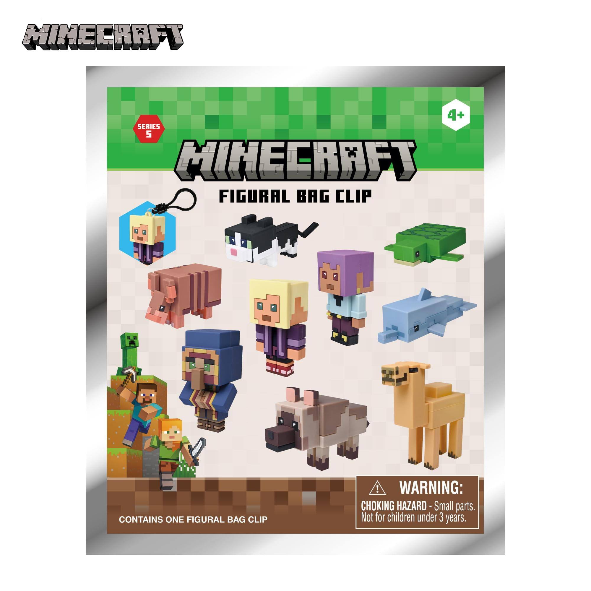 Minecraft 4+ Series 5 Minecraft Figural Bag Clip Contains One Figural Bag Clip! Warning: Choking Hazard - Small parts. Not for children under 3 years.
