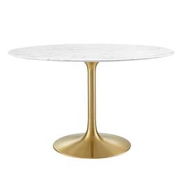 Lippa 48" Round Faux Marble Dining Table by Modway - Gold White