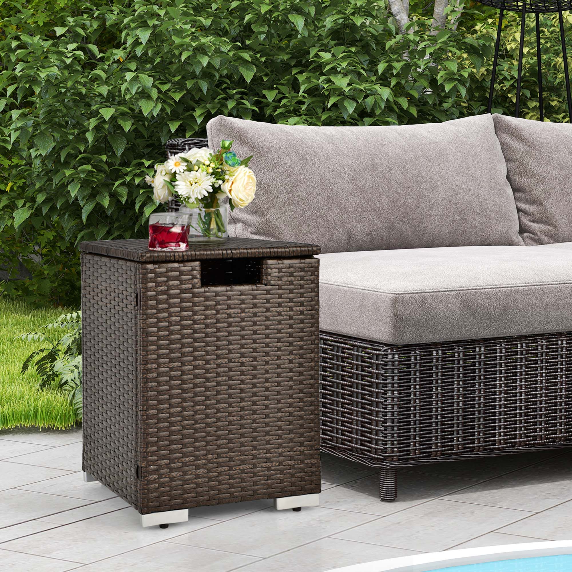 Alt View 1. Costway - Costway 16" Rattan Propane Tank Cover Hideaway Side Table 20 lbs Propane Gas Holder - Brown.