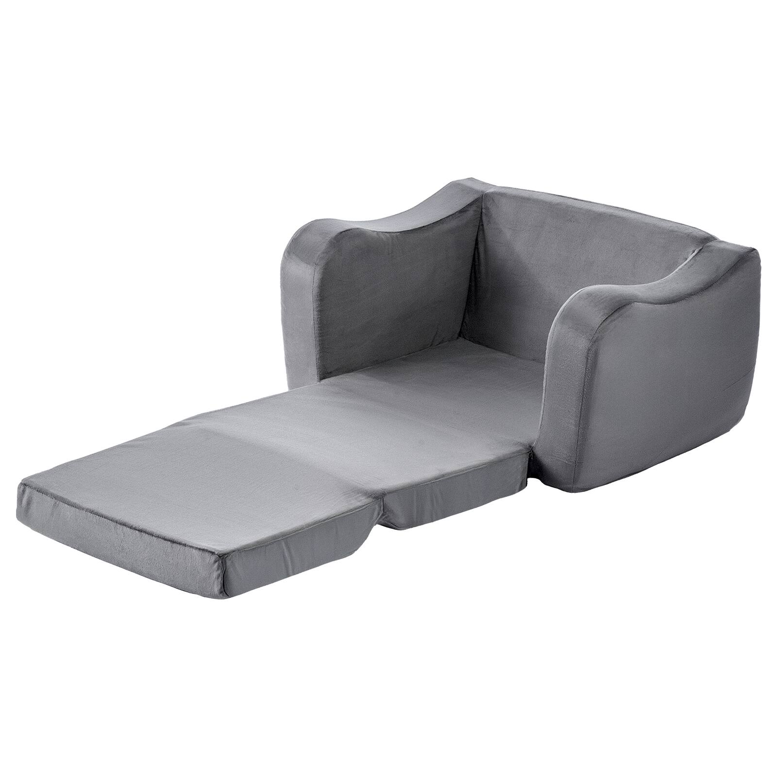 Alt View 5. VEVOR - 2-in-1 Kids Sofa, Foldable Toddler Soft Couch with Armrests, Made of 28D Sponge & Short Pile, Convertible Toddler Chair - Gray.