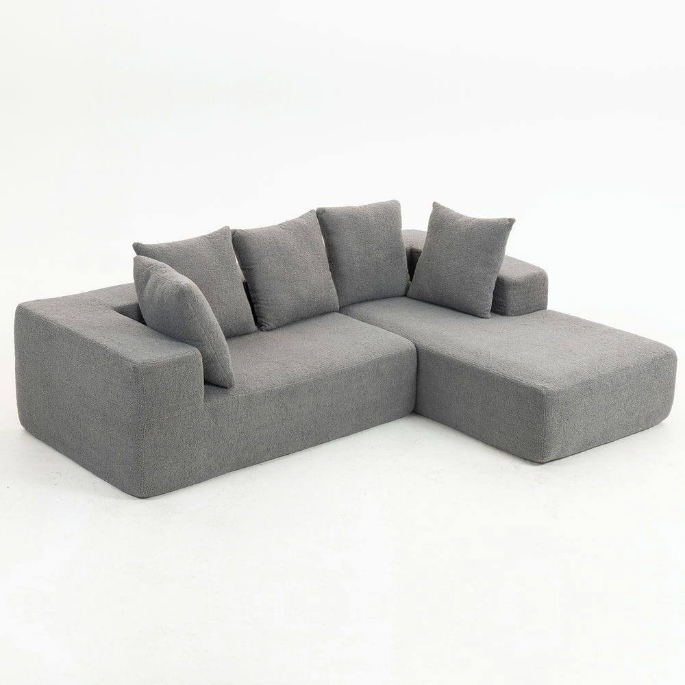 Alt View 10. Resenkos - Full Foam Compression Modular Sofa with 5 Throw Pillows, Flannelette Fabric, L-Shaped, Ideal for Small Space - Gray.