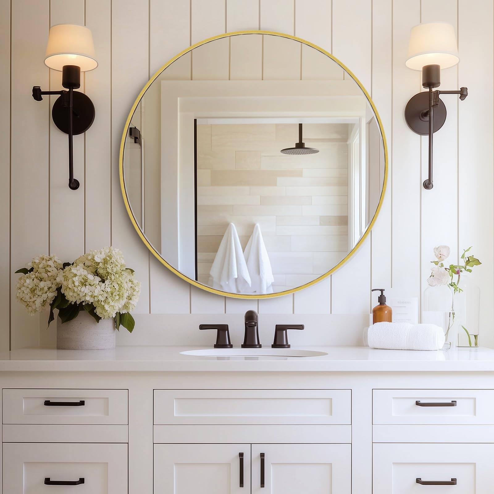 Gold-round 30"L x 30"W Round Mirror