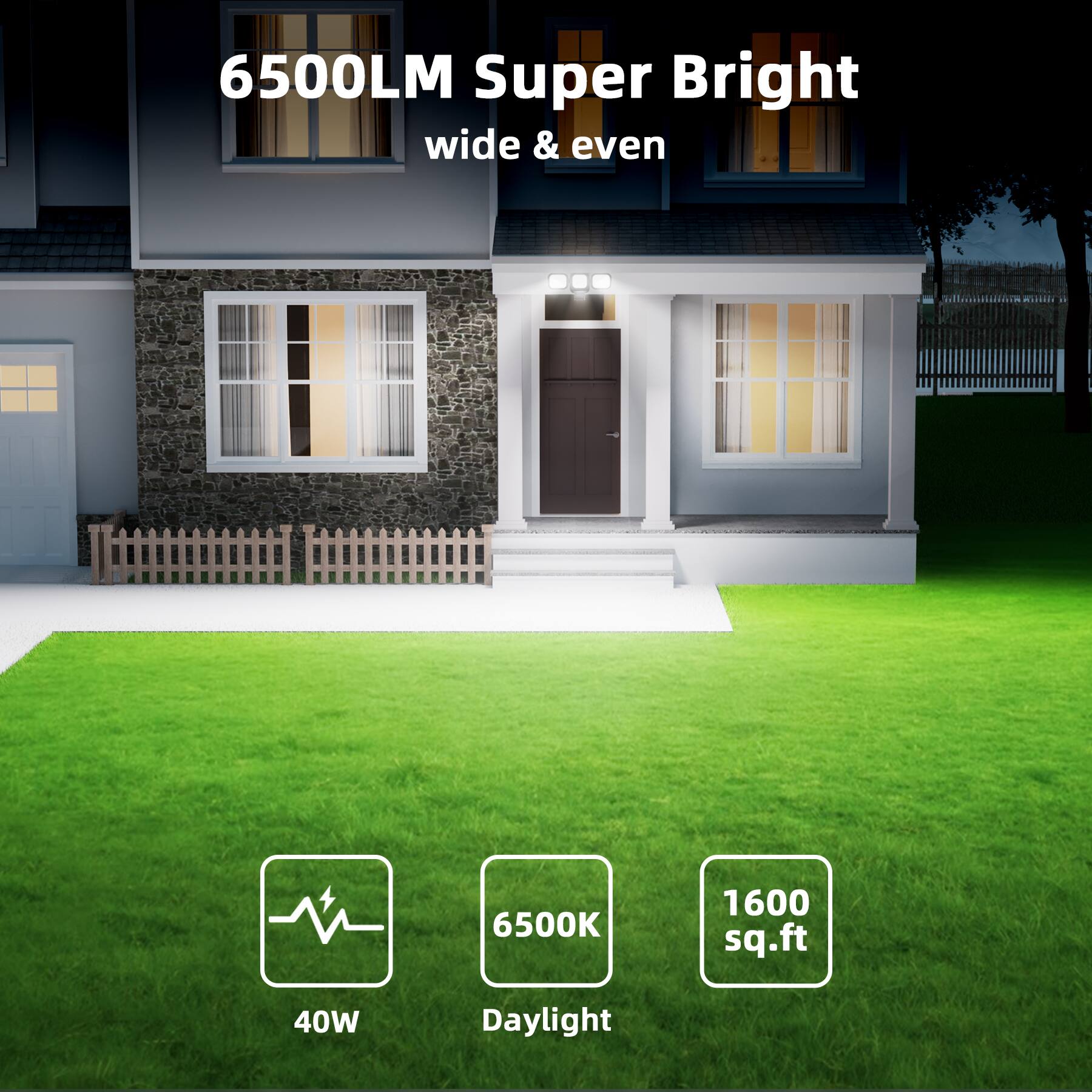 6500LM Super Bright  
wide & even  

40W  
6500K  
Daylight  
1600 sq.ft