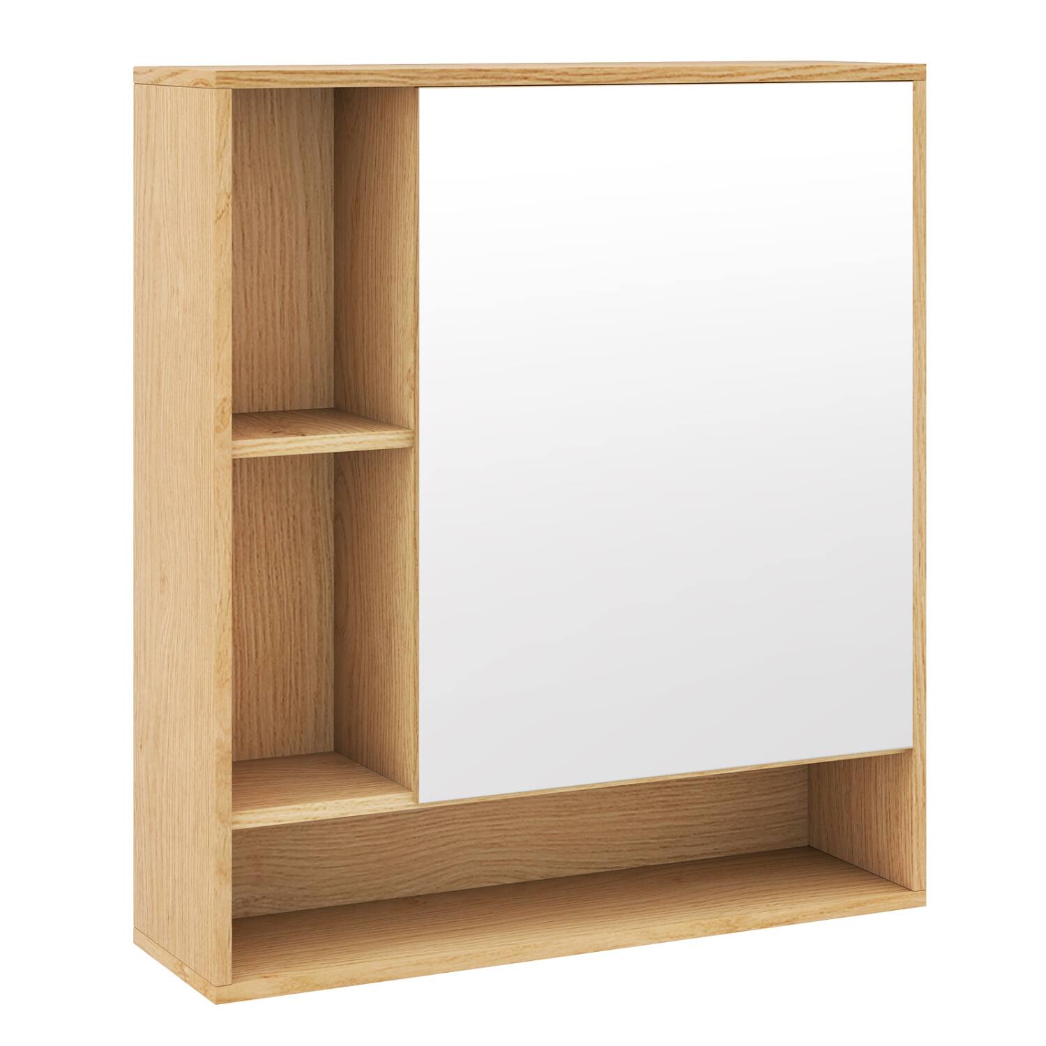 Alt View 5. WELLFOR - Wall-Mounted Bathroom Cabinet with Mirror Door, Adjustable Shelf and Open Storage - Natural.