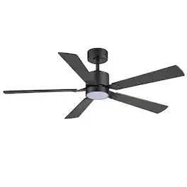 Breezary - 52-Inch RGB Ceiling Fan with Downrod, Acrylic Light Shade, LED Adjustable Light, RGB Color Cycle, 6-Speed Remote Control - Black and Walnut