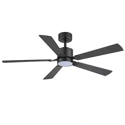 Front. Breezary - 52-Inch RGB Ceiling Fan with Downrod, Acrylic Light Shade, LED Adjustable Light, RGB Color Cycle, 6-Speed Remote Control - Black and Walnut.