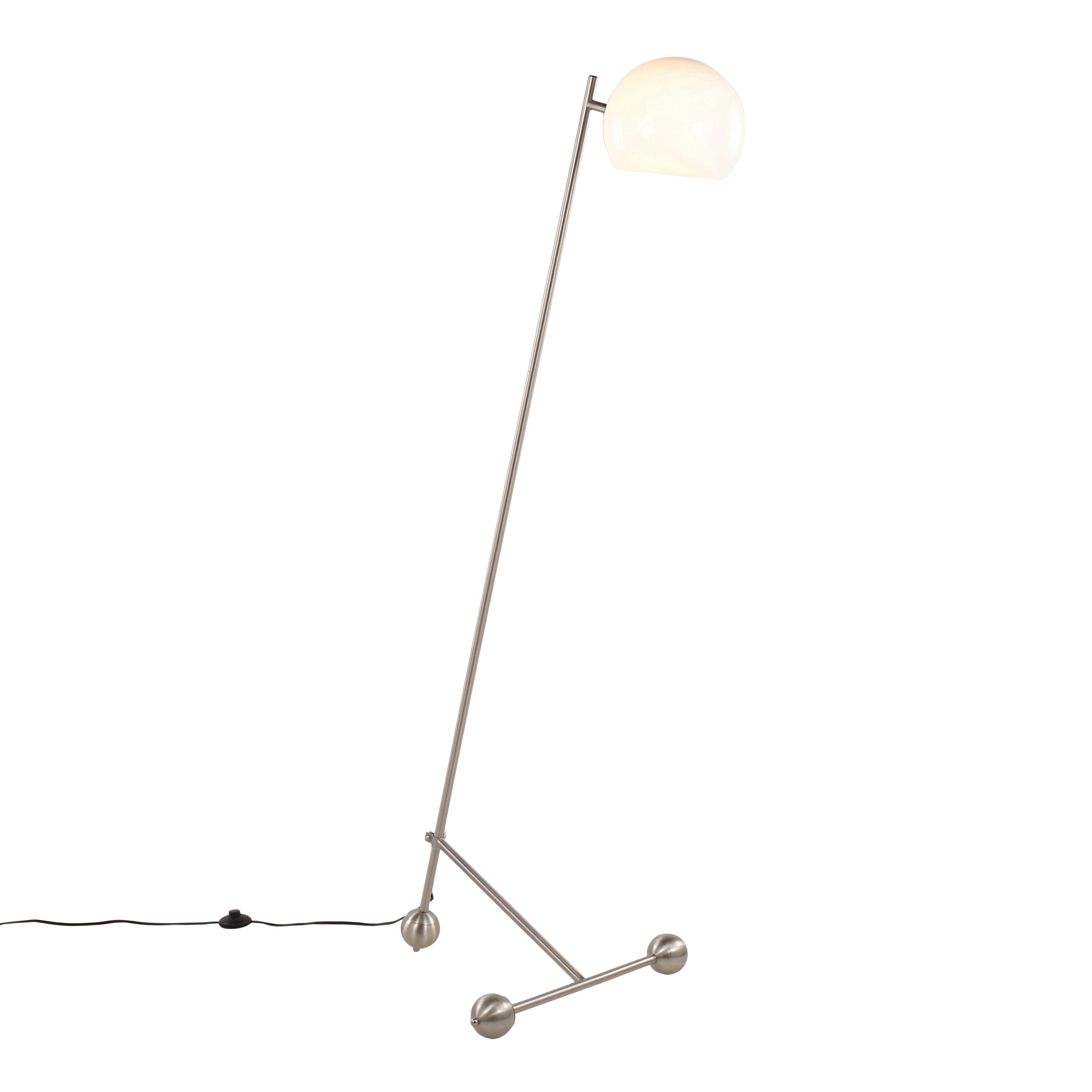 Angle. Loheer - Loheer Eileen Contemporary Floor Lamp Brushed Nickel Standing Light with White Plastic Shade for Living Room Bedroom - Brushed Nickel.