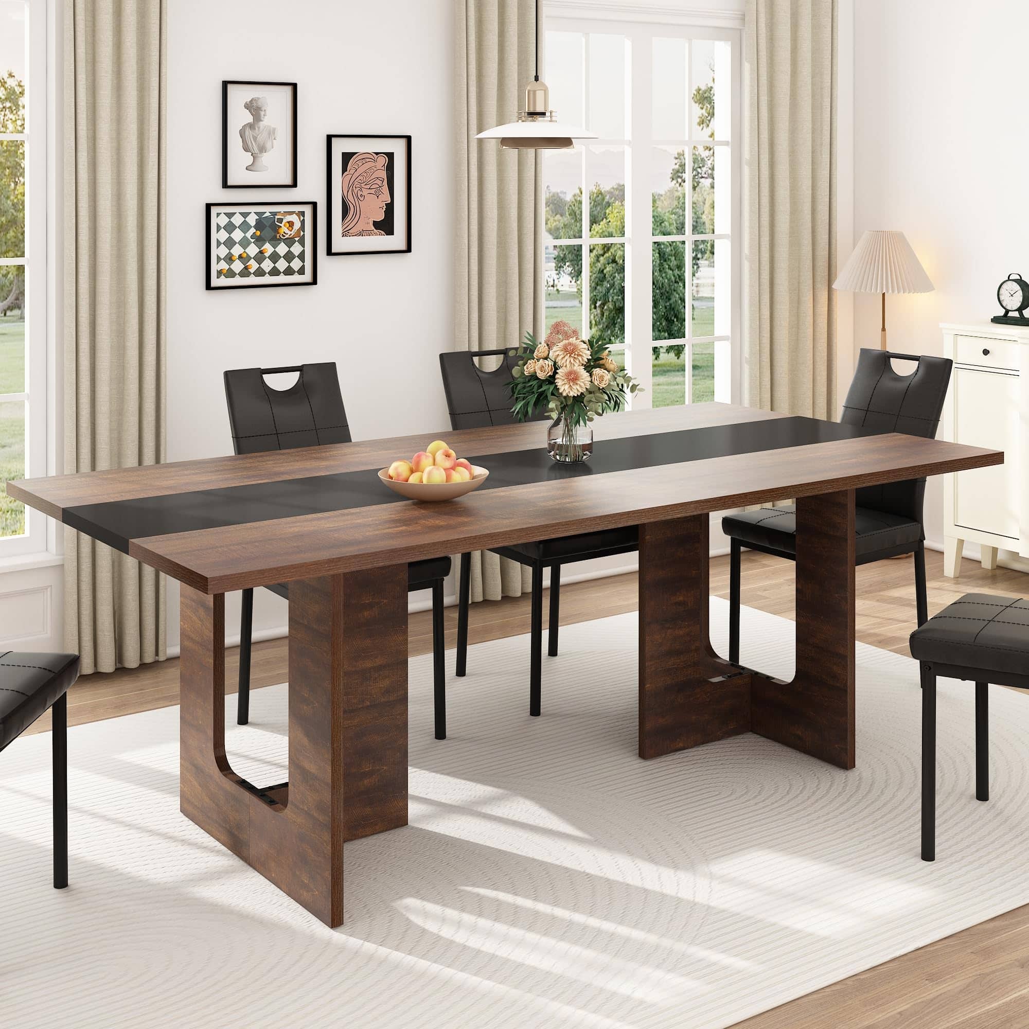 Espafurni - 71" Farmhouse Dining Table for 6-8 | Solid Wood Rectangular Kitchen Table (Table Only) - Brown