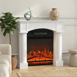 Loheer - Modern Fireplace Mantel Freestanding Fireplace Surround 43.3in W - White