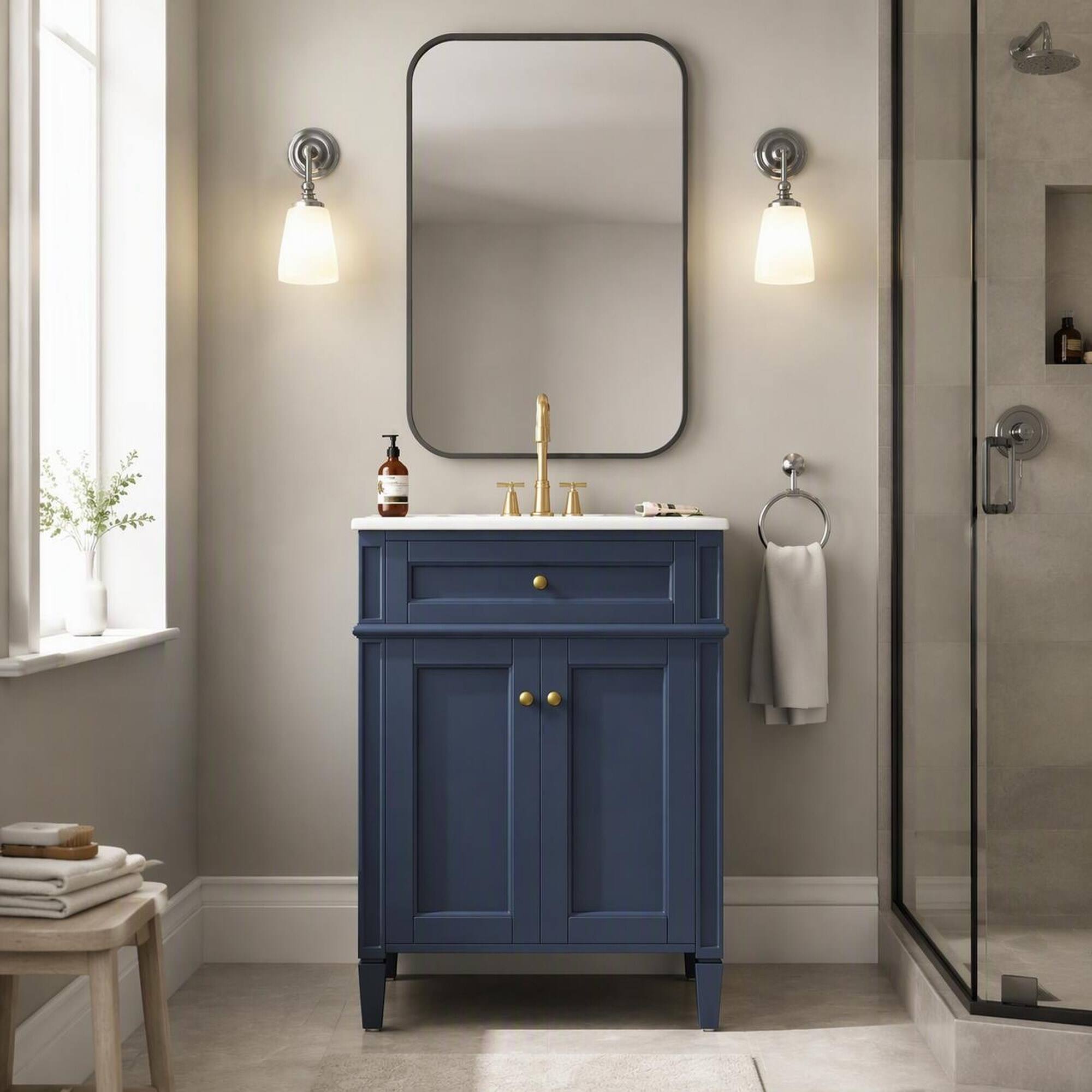 RYHNUYNE 24 Inch Bathroom Vanity with Ceramic Sink, Soft Close Doors ...