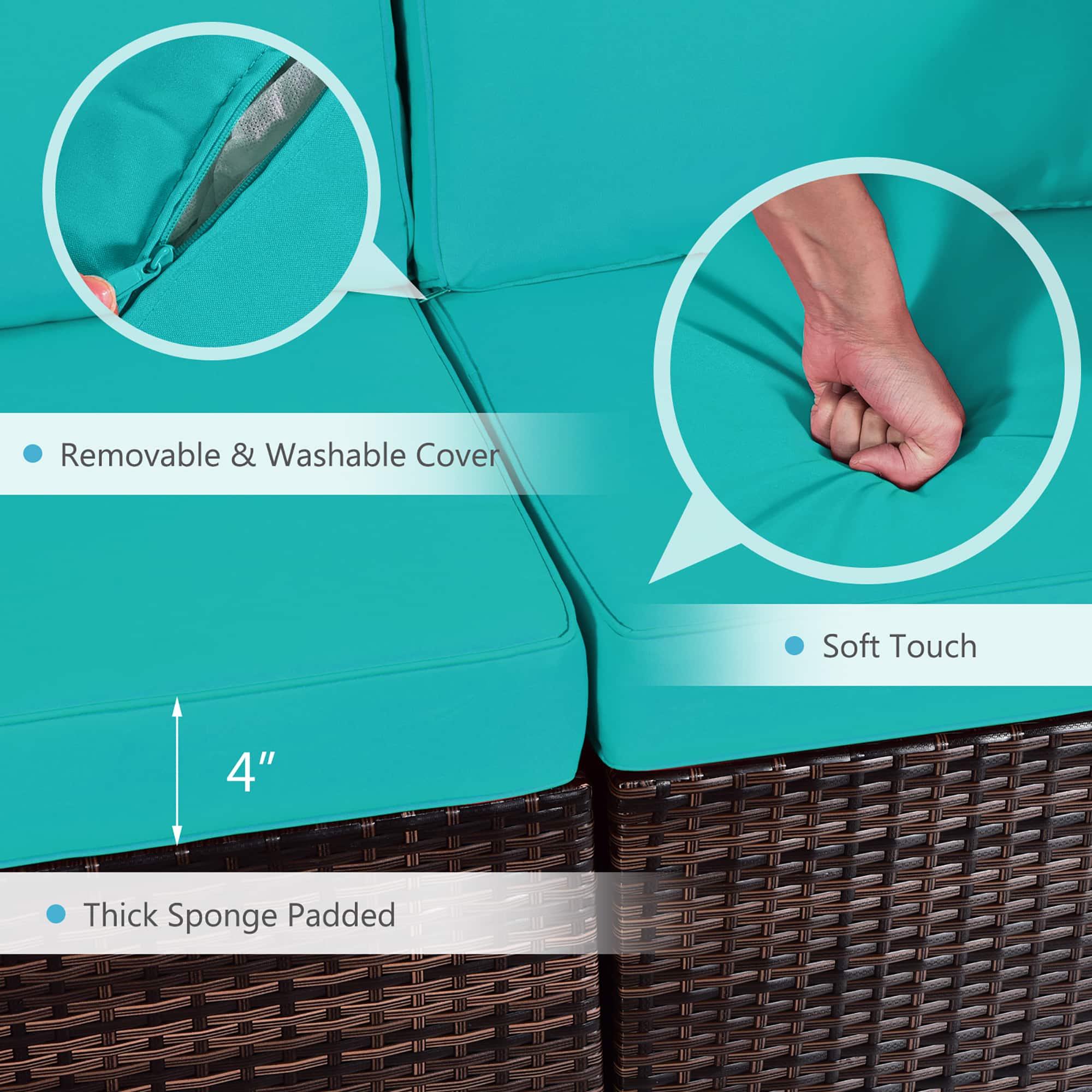 Removable & Washable Cover Soft Touch 4" Thick Sponge Padded