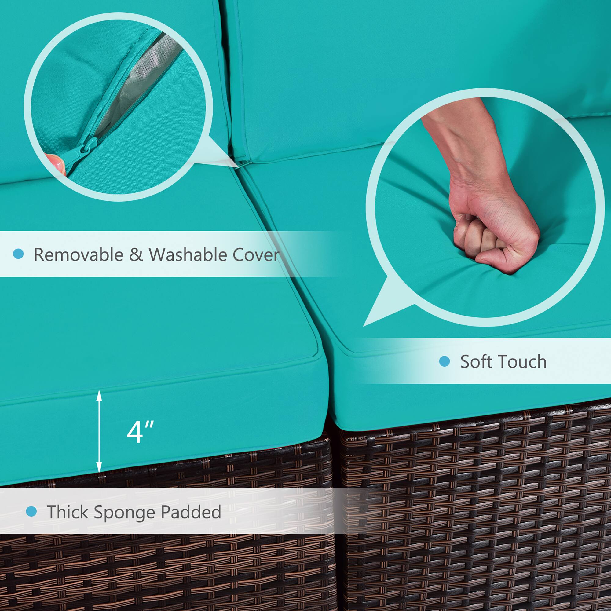 Removable & Washable Cover Soft Touch 4" Thick Sponge Padded