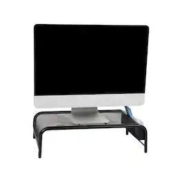 Mind Reader - Monitor Stand, Ventilated Laptop Riser, Desktop Organizer, Side Storage, Metal Mesh, 20"L x 11.5"W x 5.5"H - Black