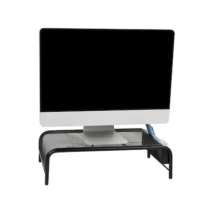 Front. Mind Reader - Monitor Stand, Ventilated Laptop Riser, Desktop Organizer, Side Storage, Metal Mesh, 20"L x 11.5"W x 5.5"H - Black.