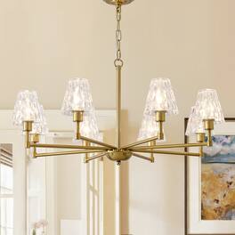 RYHNUYNE - Mid-Century 8-Light Chandelier,Brushed Pendant Chandelier,Modern Farmhouse Chandeliers for Dining Room Kitchen - Gold