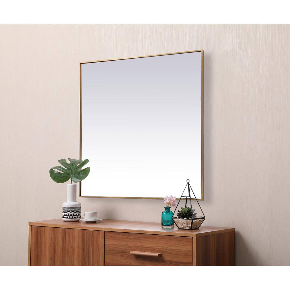 Alt View 2. Elegant Decor - Metal Frame Square Mirror 42 inch in Brass - Brass.