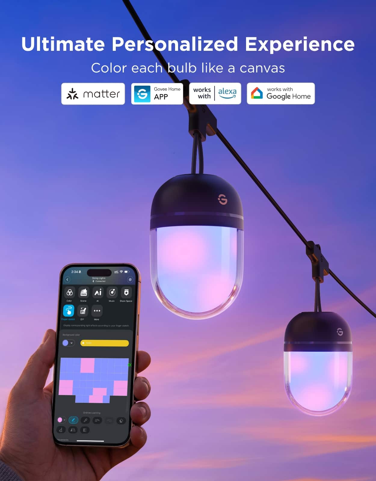 Govee 65.6ft Outdoor Chromatic String Lights, IP67 Waterproof