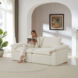 Loheer - Modern Corduroy Sofa Modular Cloud Couch 80 Inch Customizable Layout Apartment Sectional - White