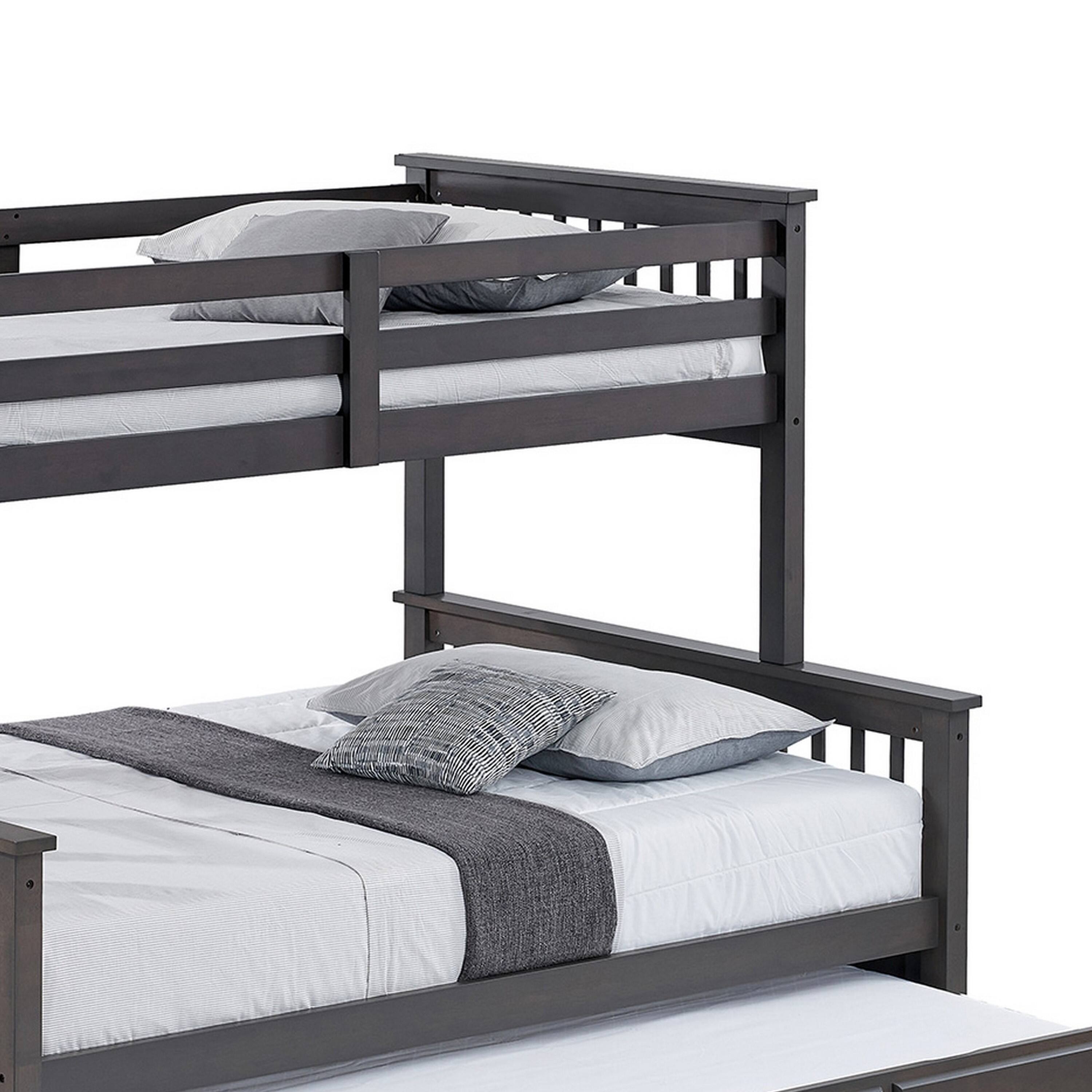 Alt View 3. Manhattan Lane - Veran Twin Over Full Bunk Bed, Trundle and 3 Drawers, Dark Gray Solid Wood - Stain Gray.