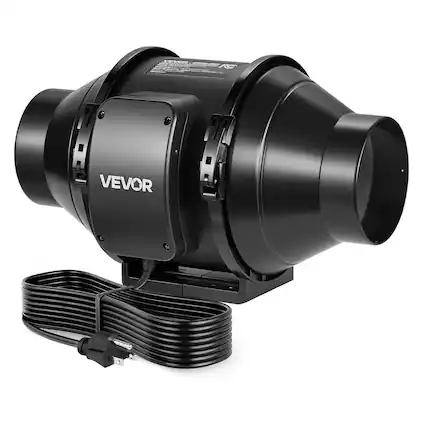 Front. VEVOR - Inline Duct Fan, 4 in Quiet Inline Exhaust Fan, 180 CFM Powerful AC-Motor Ventilation Fans for Cooling Booster - Black Shell & Blades.