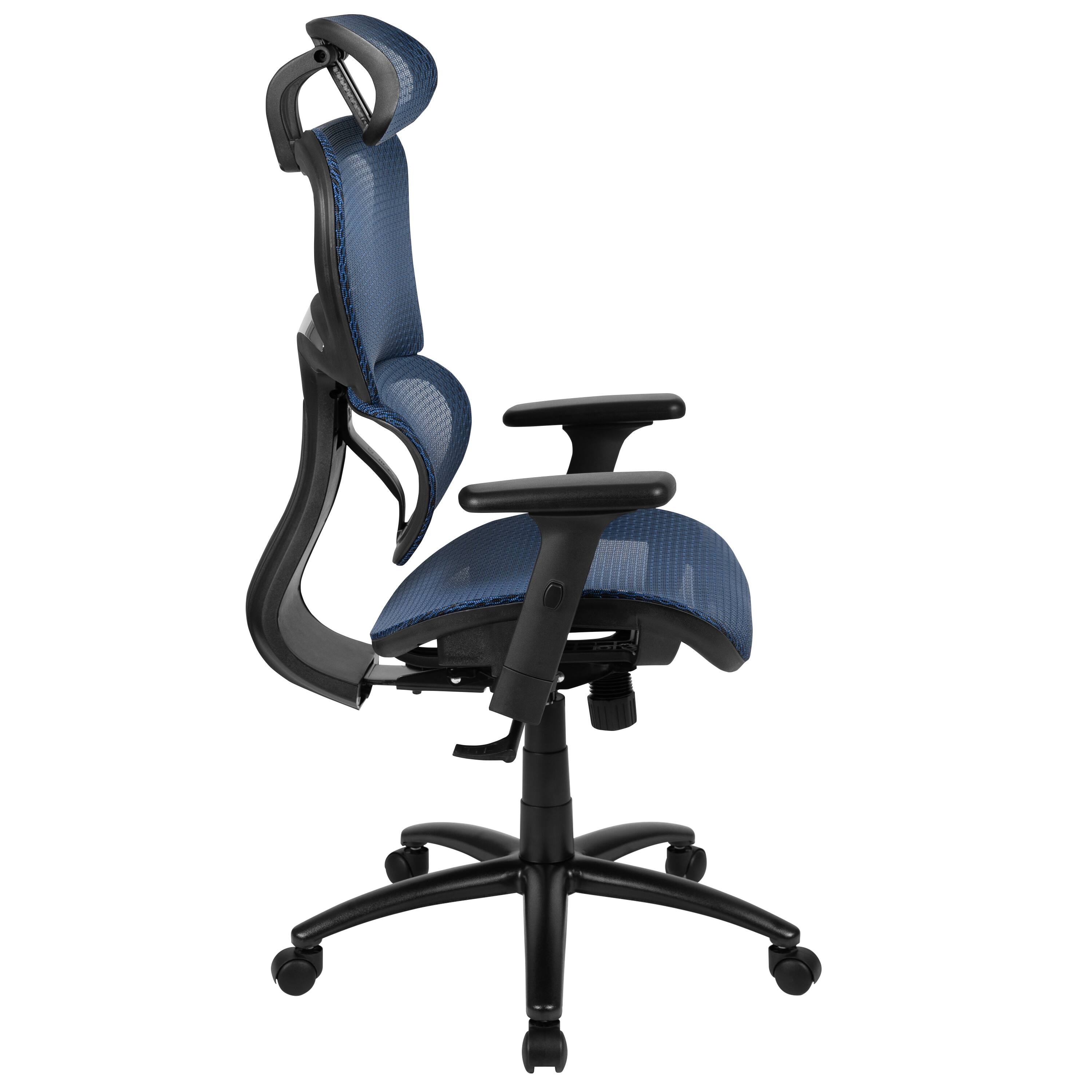 Alt View 6. Emma + Oliver - Ergonomic Mesh Office Chair-Synchro-Tilt, Headrest, Adjustable Pivot Arms - Blue.